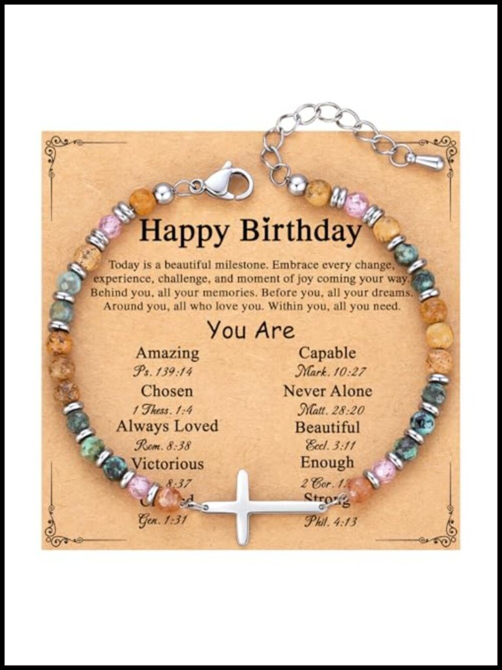 Christian Cross Bracelet Beaded Adjustable 7.4 Inch Religious Gift for Women